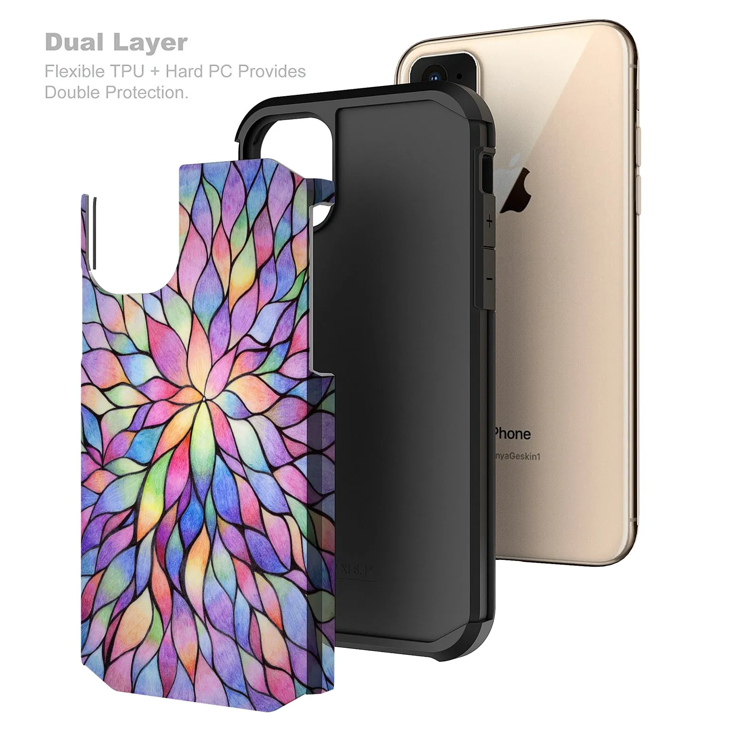 Apple iPhone 12 mini , iPhone 12 mini, [Include Temper Glass Screen Protector] Slim Hybrid Dual Layer [Shock Resistant] Case for iPhone 12 mini - Rainbow Flower
