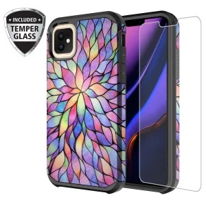 Apple iPhone 12 mini , iPhone 12 mini, [Include Temper Glass Screen Protector] Slim Hybrid Dual Layer [Shock Resistant] Case for iPhone 12 mini - Rainbow Flower