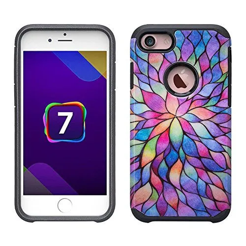 Apple iPhone 8 Case, Slim Hybrid Dual Layer Case for iPhone 8 - Rainbow Flower