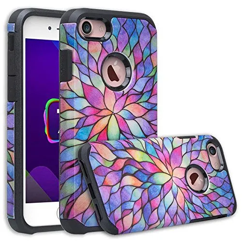 Apple iPhone 8 Case, Slim Hybrid Dual Layer Case for iPhone 8 - Rainbow Flower