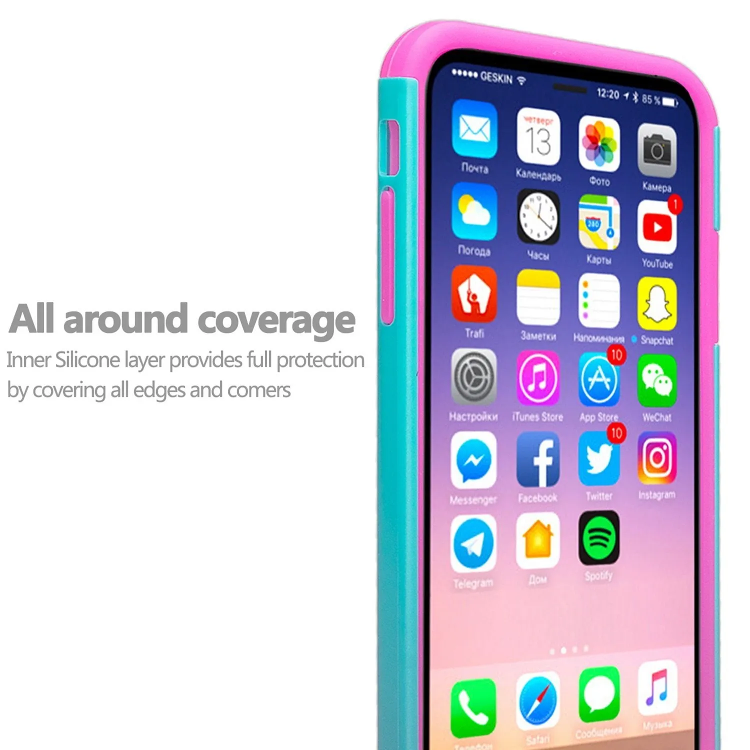 Apple iPhone X, Iphone 10, Slim Hybrid Dual Layer Crystal Rhinestone Case - Teal Flower