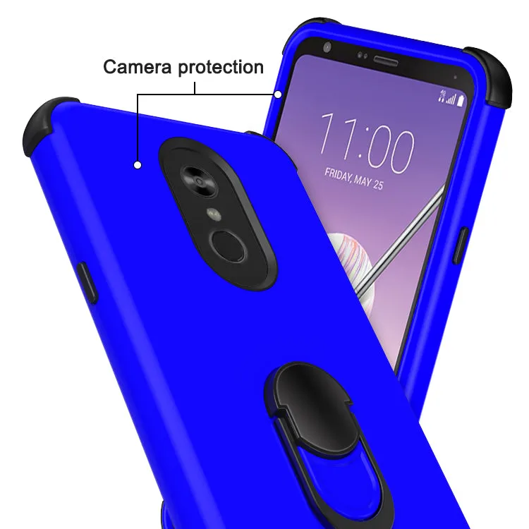 LG Stylo 4 Case, Stylo 4 Plus, Q Stylus Case,[Military Grade Drop Tested] Ring Kickstand Matte Case with Soft Edges, Shockproof and Anti-Drop Protection Case Compatible for LG Stylo 4 Case - Blue/Black