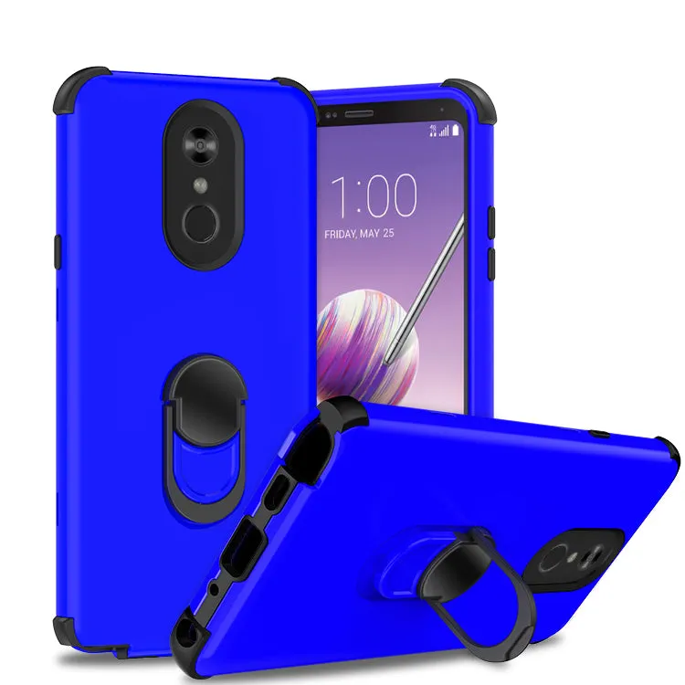 LG Stylo 4 Case, Stylo 4 Plus, Q Stylus Case,[Military Grade Drop Tested] Ring Kickstand Matte Case with Soft Edges, Shockproof and Anti-Drop Protection Case Compatible for LG Stylo 4 Case - Blue/Black