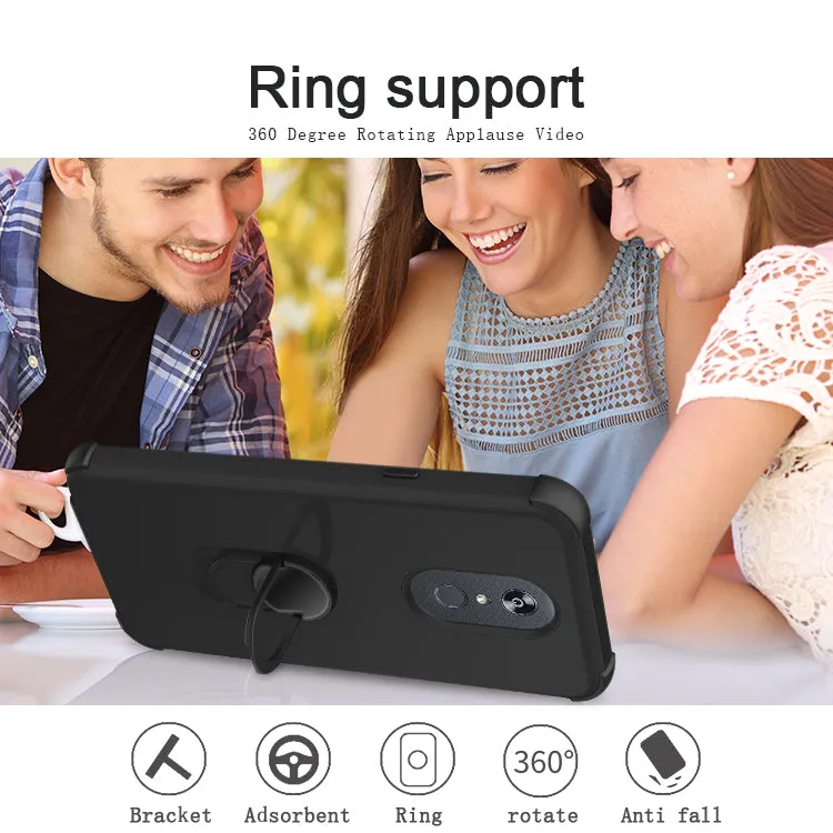 LG Stylo 5 Case,[Military Grade Drop Tested] Ring Kickstand Matte Case with Soft Edges, Shockproof and Anti-Drop Protection Case Compatible for LG Stylo 5 Case - Black/Black