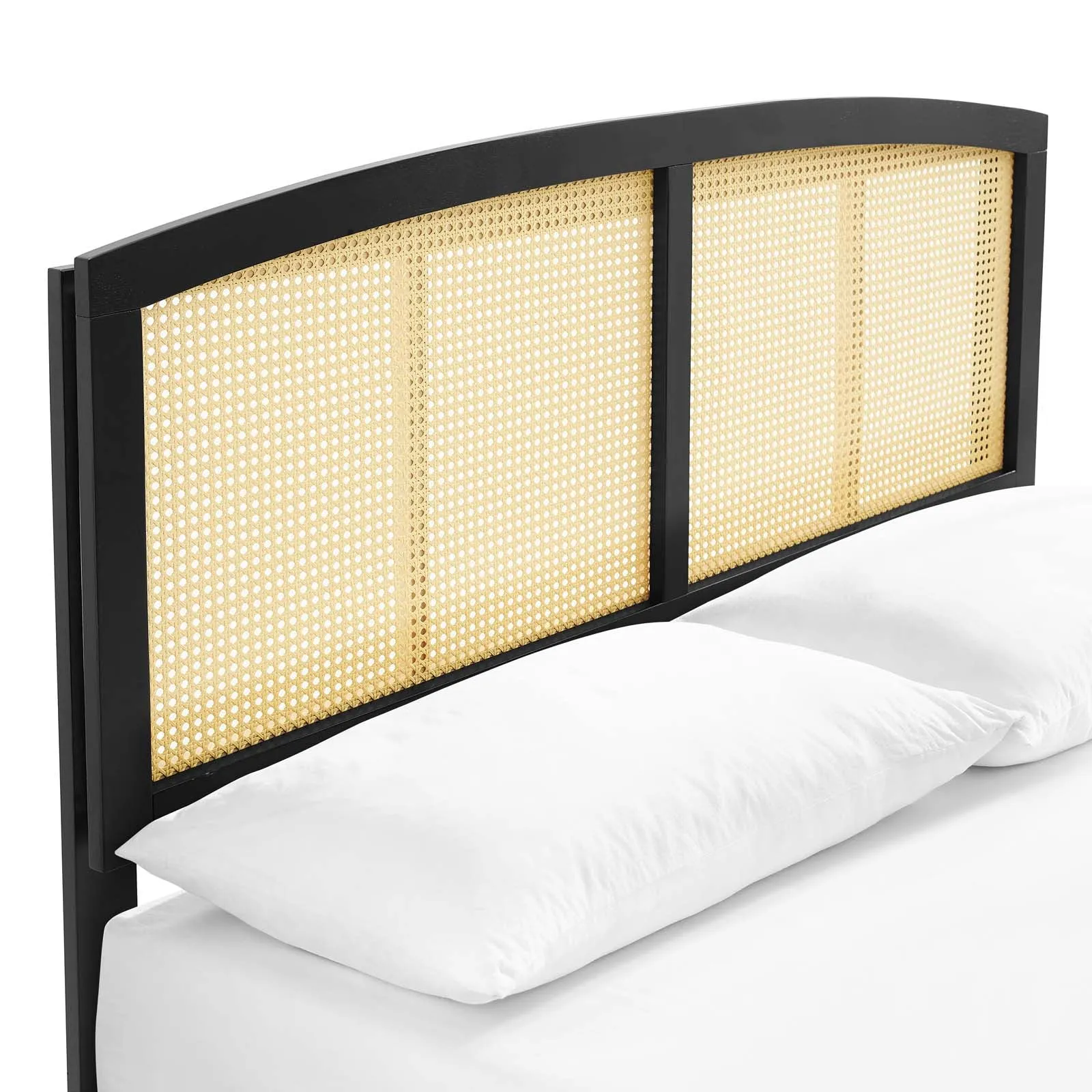Sierra Cane and Wood  Platform Bed With Angular Legs